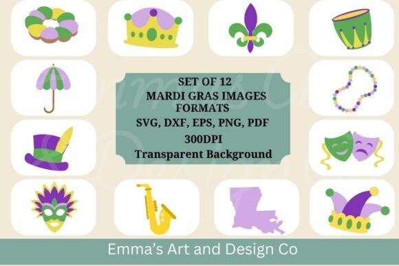 12 Mardi Gras SVG Bundle Vector Designs for Graphics and Crafts