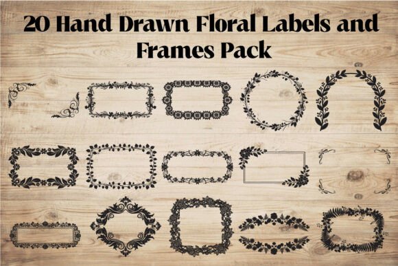20 Hand Drawn Floral Labels and Frames for Modern Graphics and Illustrations