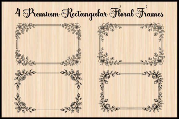 4 Premium Rectangular Floral Frames Graphics Freebies