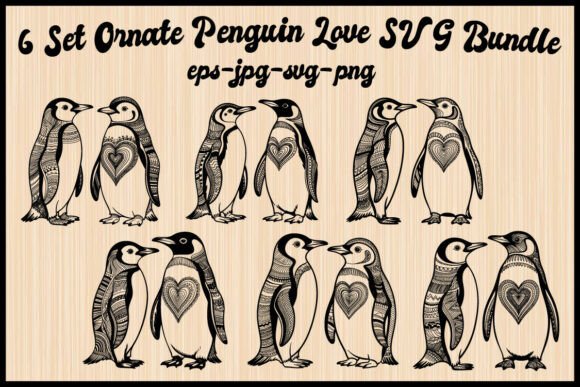 6 Set Ornate Penguin Love SVG Bundle Graphics and Illustrations Review
