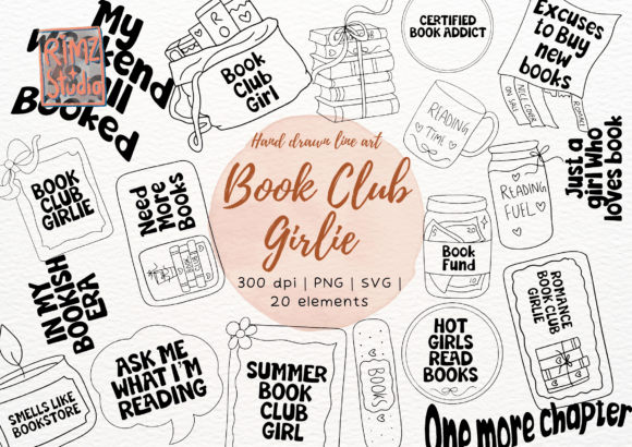 Book Club Girl SVG Bundle Hand Drawn Graphics and Illustrations Review