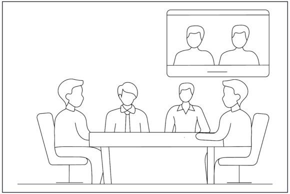 Business Meeting Contrast Scene Line Art Review