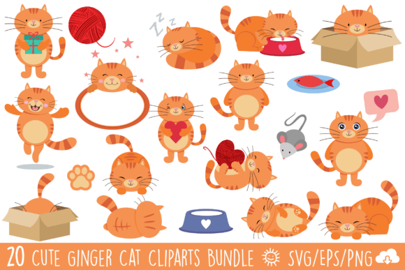 Cute Ginger Cat Vector Clipart Bundle Graphics and Illustrations