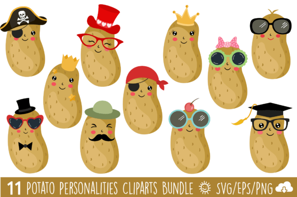 Cute Potato Personalities Clipart Bundle