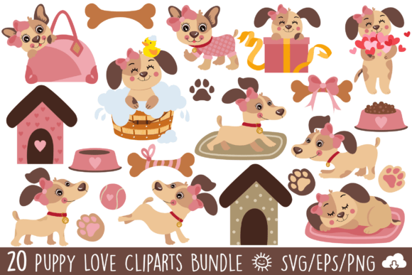 Cute Puppy Love Vector Clipart Bundle: Graphics and Illustrations for Crafters