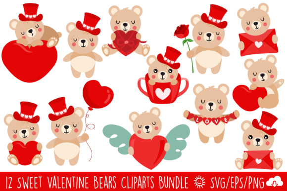 Cute Valentine Teddy Bears Vector Bundle: Graphics and Illustrations for Branding