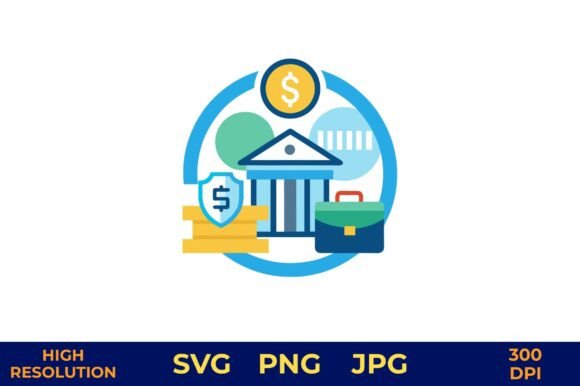Financial Business Loan Icon with Bank Graphics and Illustrations