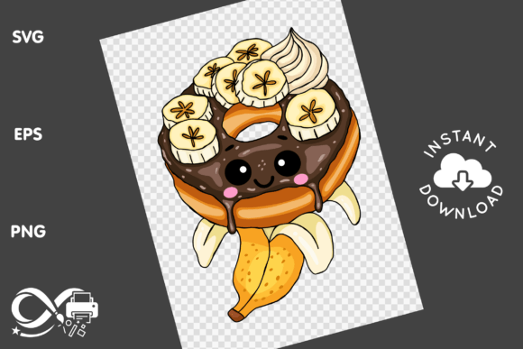 Kawaii Banana Chocolate Donut Clipart - Graphics and Illustrations Review