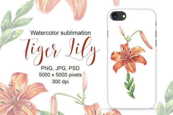 Lily Flower Watercolor Sublimation Print: Graphics and Illustrations for Branding