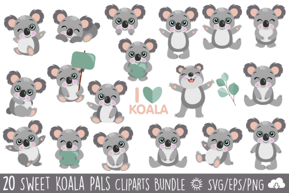 Sweet Koala Pals Vector Clipart Bundle: Graphics and Illustrations for Sellers