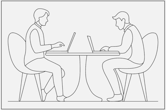 Two Men Business Meeting Line Art Graphics and Illustrations Review